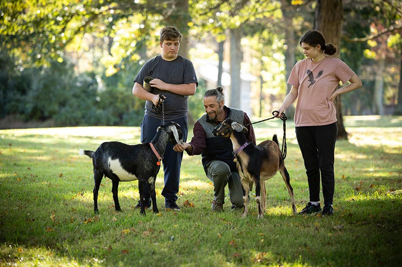 Students with goats at Franklin farm